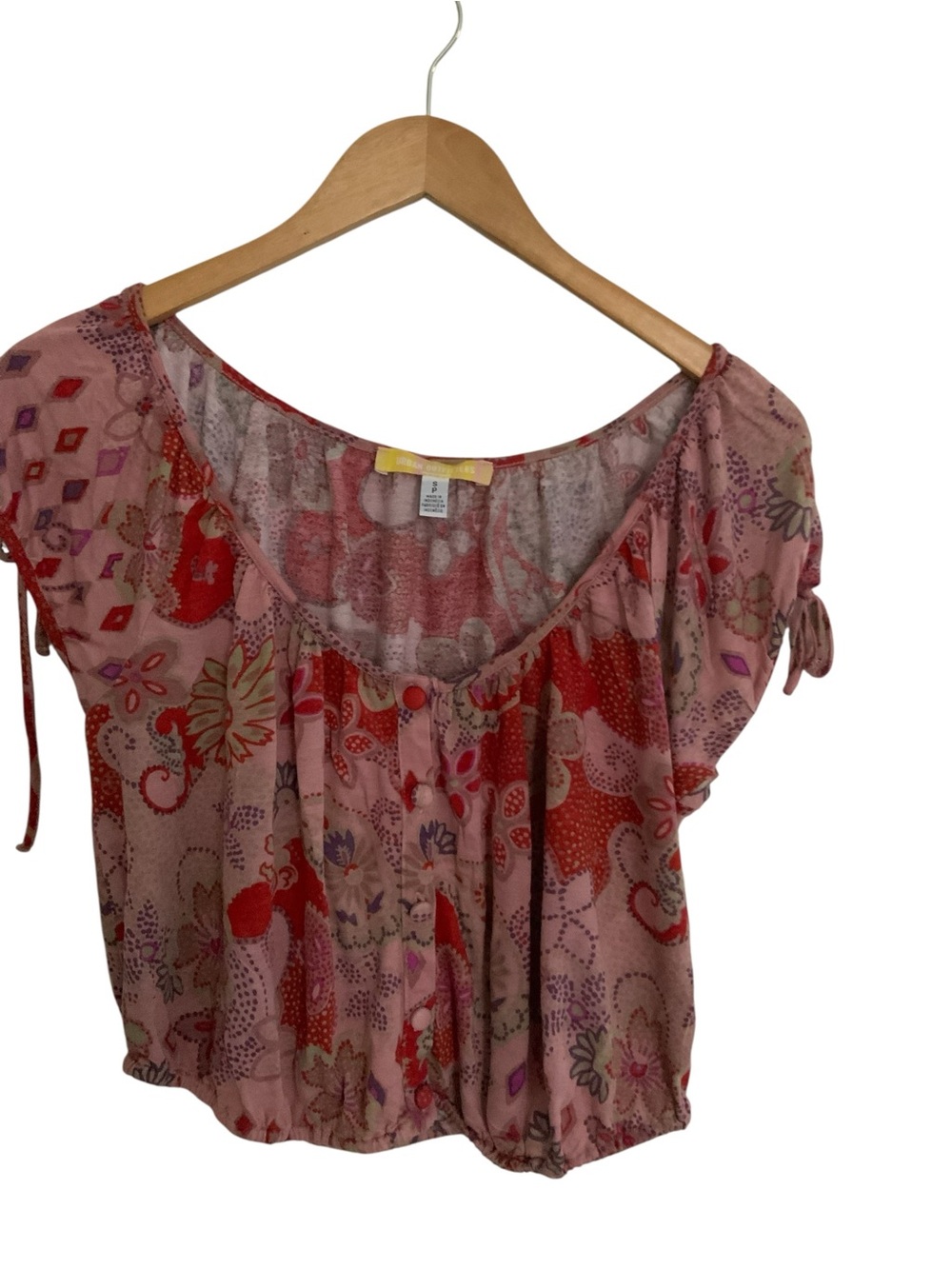 Urban Outfitters Peasant Scoop-Neck Tie Sleeve Cropped Top SMALL